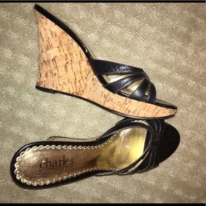 Black wedge heel sandals